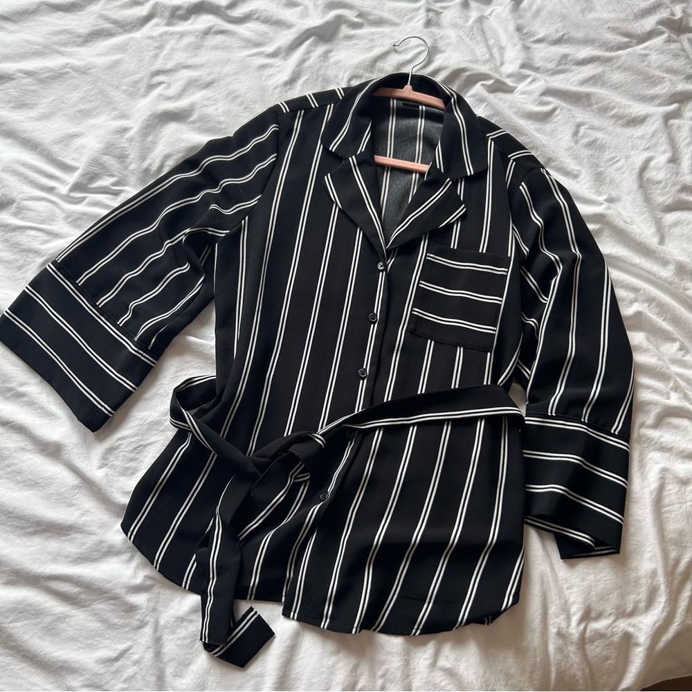 Monki US size S oversized kimono blouse black white stripe business casual